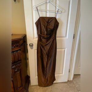 JS Collections Brown Strapless Satin Evening Gown